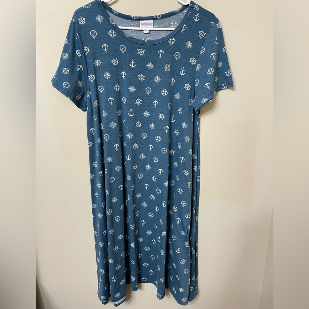 LuLaRoe Blue Comfy Sleepwear Dress with Nautical Print